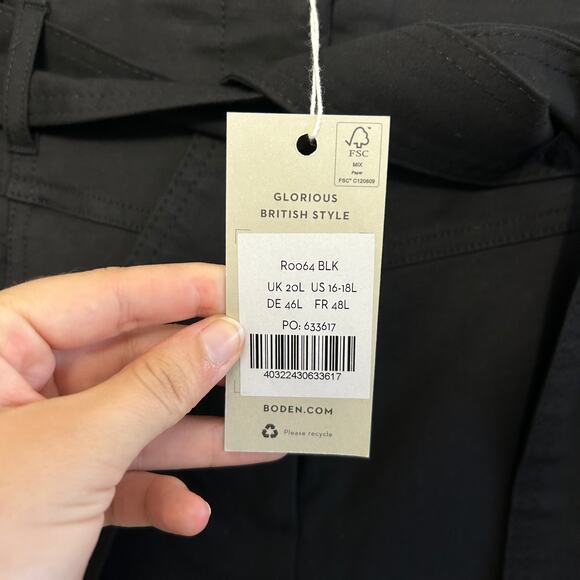 Boden Tailored Tie Waist Pants NWT Women's Sz 16/18L Black Ankle Stretch Belted - Picture 4 of 7